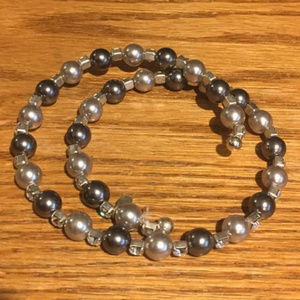 Gray & Silver Pearl Choker/Bracelet w/Rhinestones
